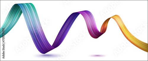Waving Multicolor Gradient Ribbon, Brushstroke Texture, Vector Illustration