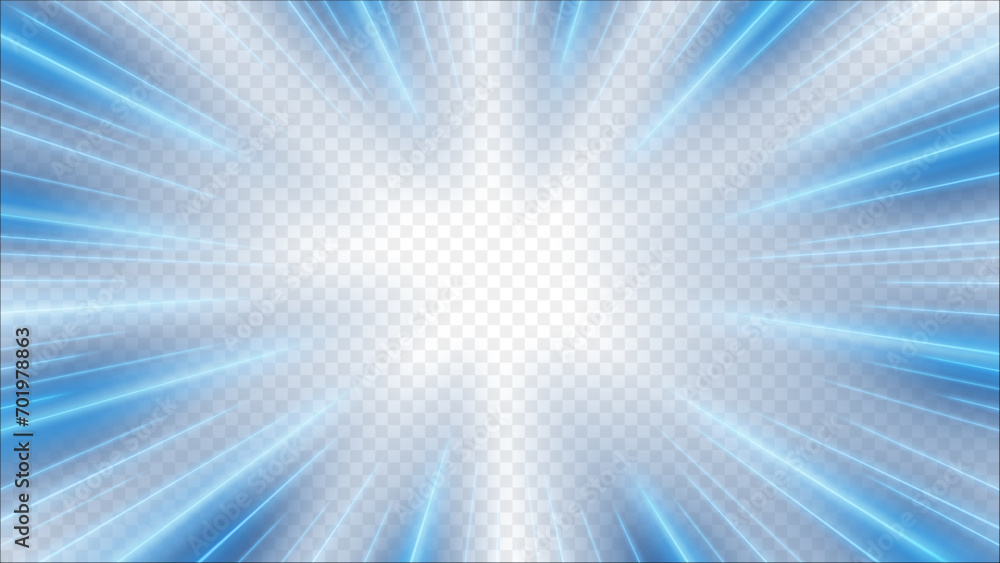 Blue Rays Zoom in Motion Effect, Light Color Trails, Ready for White Background or PNG, Vector Illustration - obrazy, fototapety, plakaty 