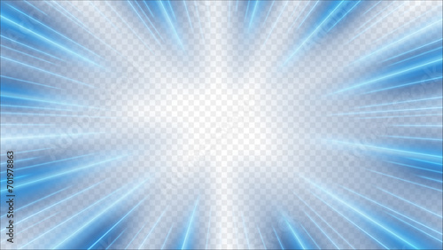 Blue Rays Zoom in Motion Effect, Light Color Trails, Ready for White Background or PNG, Vector Illustration photo