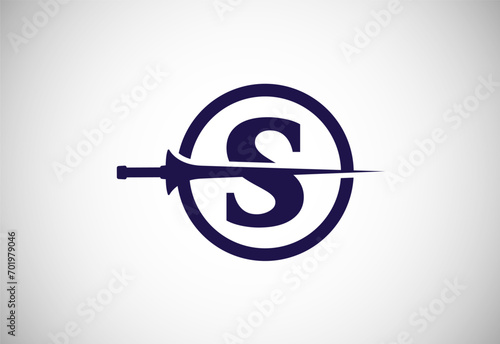 English alphabet S with spear lance. Creative spear logo design template vector illustration