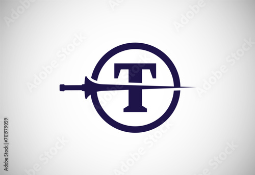 English alphabet T with spear lance. Creative spear logo design template vector illustration © BakiBullah
