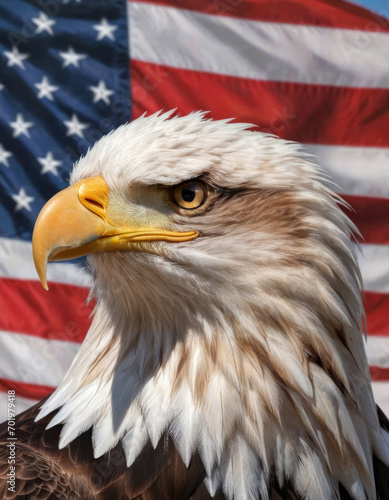 4th of July celebration, patriotic concept with bald eagle and american flag