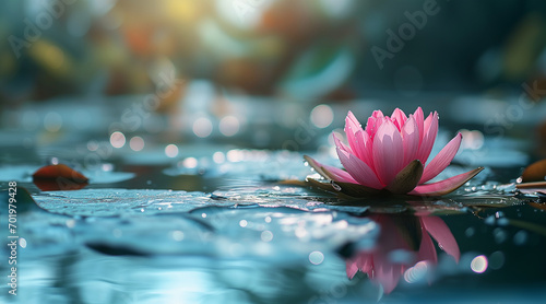 Tranquil scene of pink flower in peaceful water #701979428