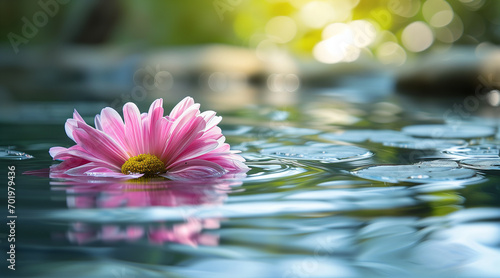 Tranquil scene of pink flower in peaceful water