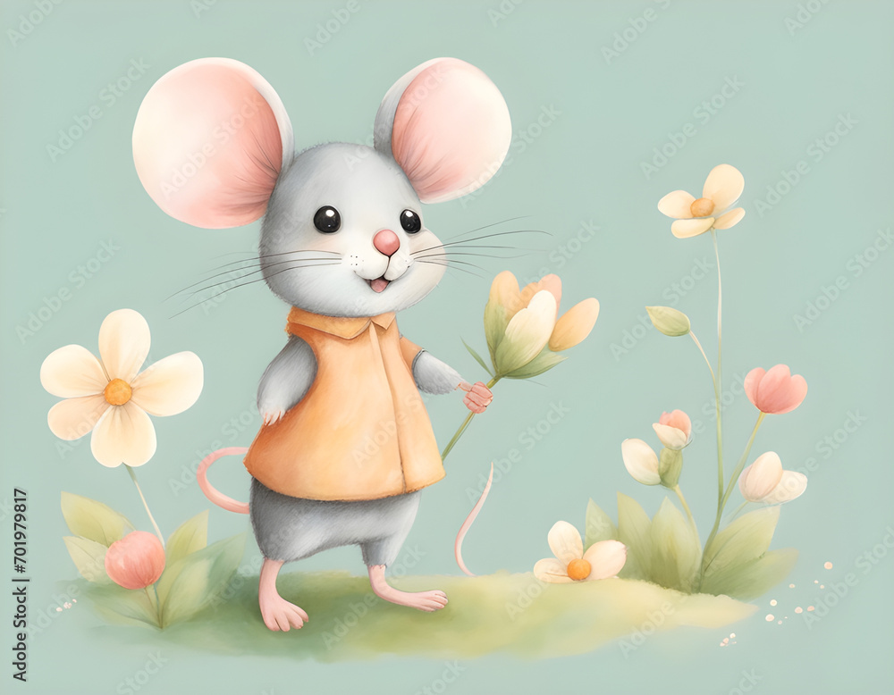 Mouse with flower, cartoon Mouse with flower, cartoon