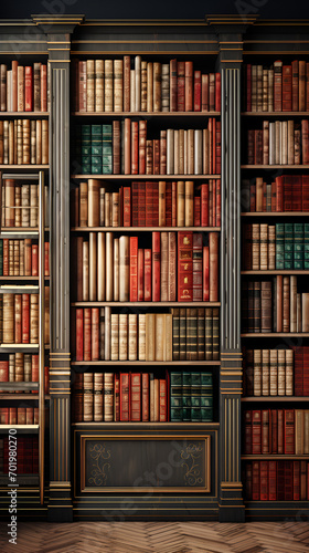 Old bookshelves in library  front view