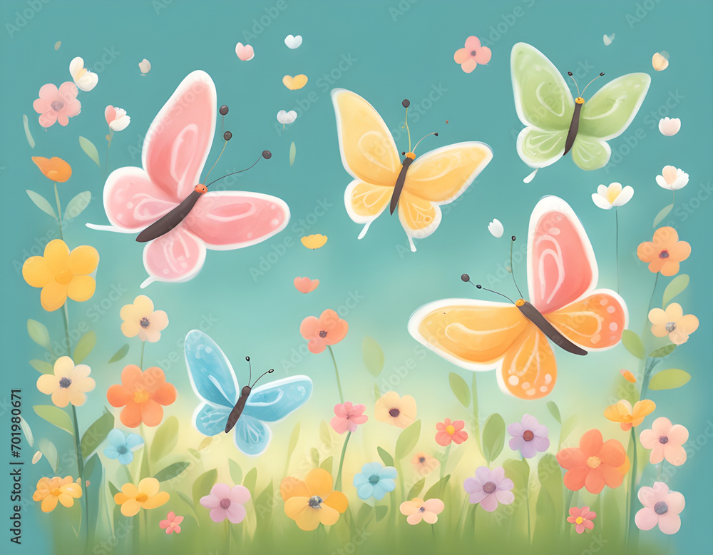 Butterfly on flower field cartoon Butterfly on flower field cartoon