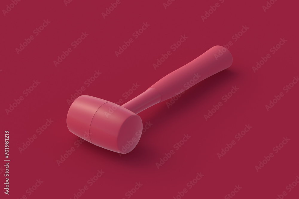 Rubber mallet of magenta on red background. 3d render Rubber mallet of magenta on red background. 3d render