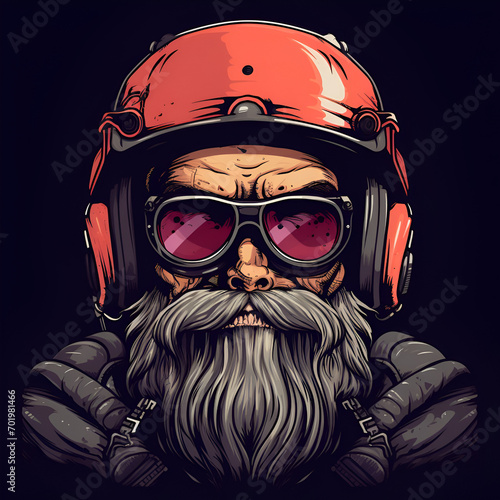 Portrait of a man skull head  wearing a motorbike motorcycle helmet, t-shirt design photo