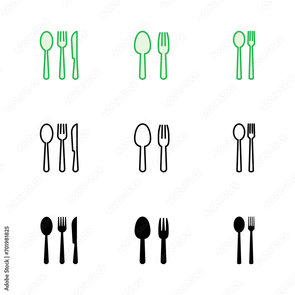 spoon and fork icon set. spoon, fork and knife icon vector. restaurant icon spoon and fork icon set. spoon, fork and knife icon vector. restaurant icon