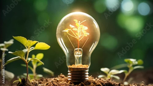 Plants and light bulbs light up photo
