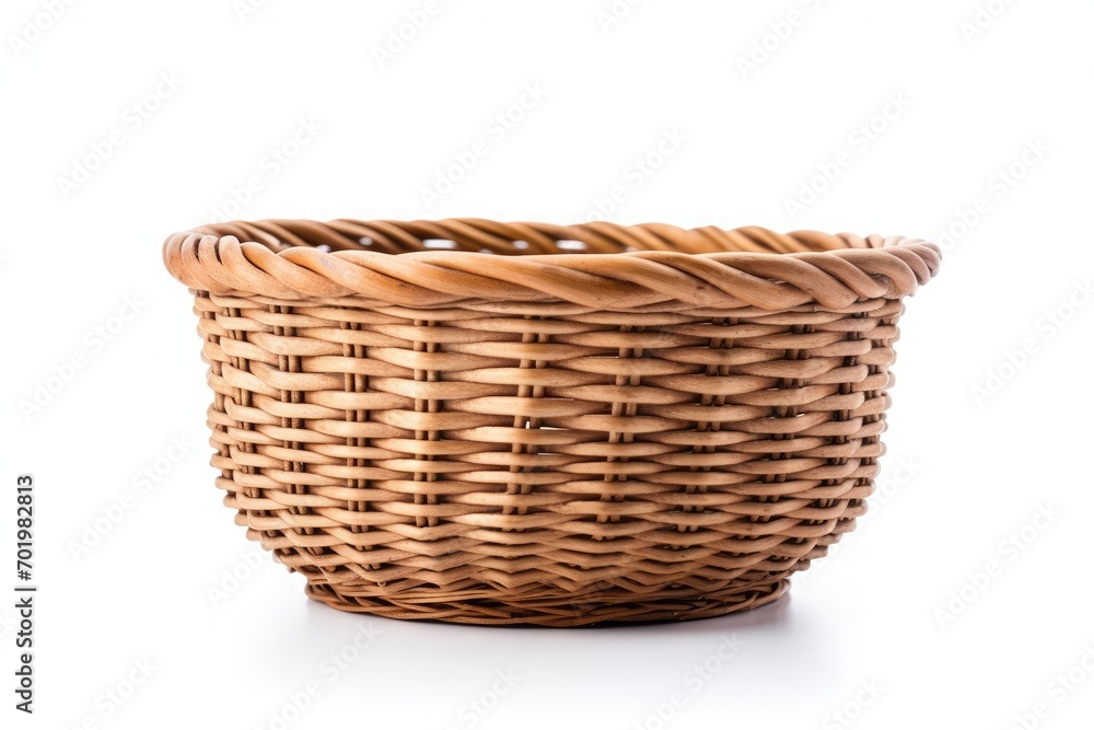Antique wicker basket on white background