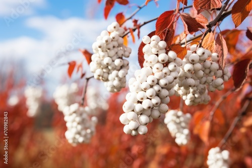 Autumn close up of poison sumac berries with blurry background photo