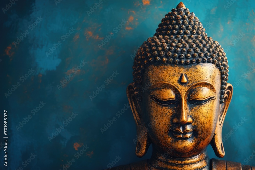 Buddha s face against blue background