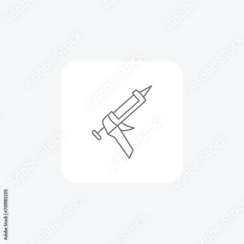 Caulking Gun Tool grey thin line icon, 1px stroke icon, outline icon, vector, pixel perfect icon