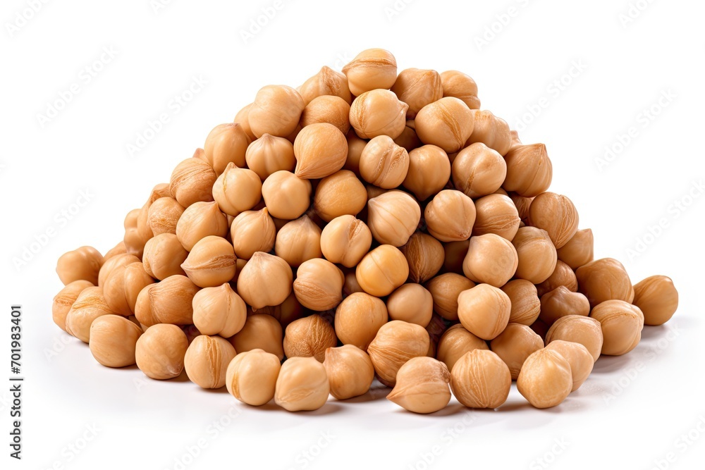 Cooked chick peas in a pile on a white background Cooked chick peas in a pile on a white background