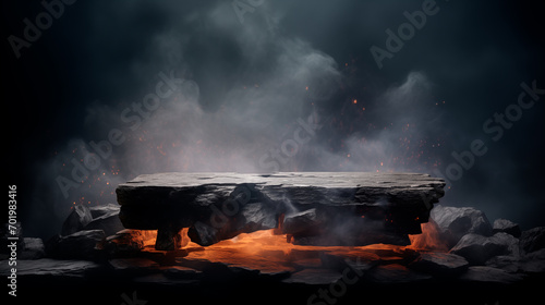 Wallpaper Mural Stone Slate Fire Smoke Platform Empty Blank Plate Podium Pedestral Table Stand Mockup Product Display Showcase Surface Podest Presentation Barbeque, Charcoal
 Torontodigital.ca