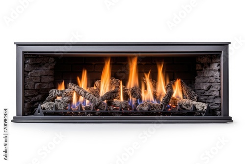 Gas fireplace on white background
