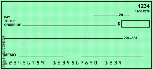 Vector of Blank Bank or Personal Check. Payment, Money, Cash, Currency, Cheque, Banknote
