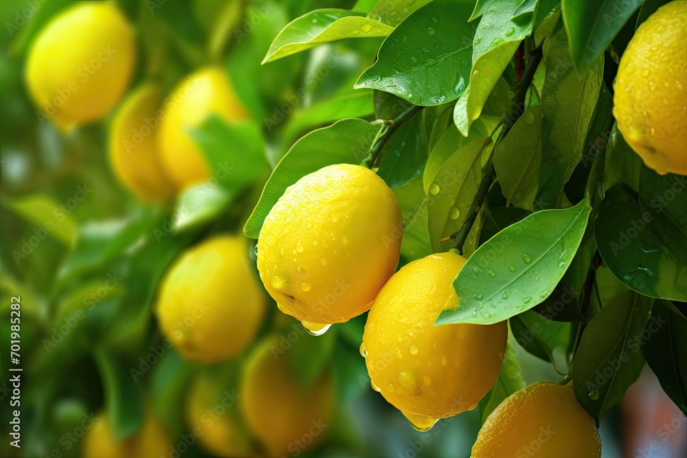Mature lemons on a lemon tree Lemon cultivation