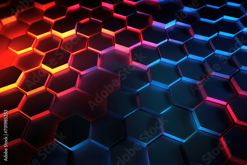 Hexagonal geometric ultra wide background. Abstract colorful of futuristic. Sci fi banner  cover. 3d render illustration.