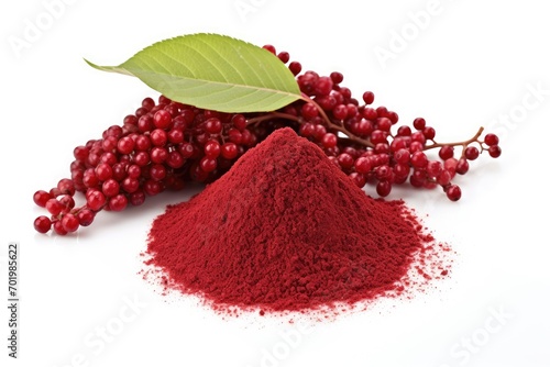 Shadowless red sumac drupe Culinary medicinal spice beer ingredient dye tanning agent White background