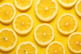 Texture of lemon slices on yellow background