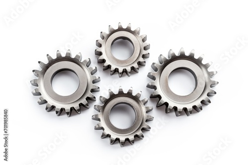 Teamwork concept in business 3 metal gears real photo not computer generated isolated on white background
