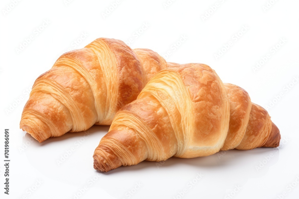 Three new croissants on a white surface