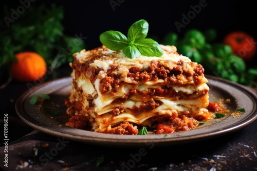 Traditional lasagna with Bolognese sauce