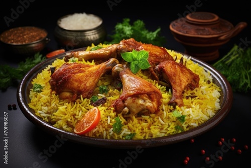 the popular Saudi dish chicken kabsa with mandi rice photo