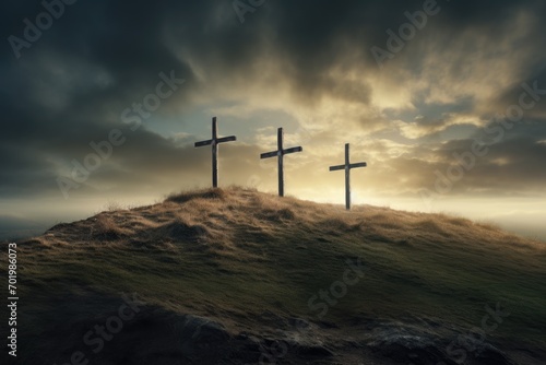 Three crosses on an incline