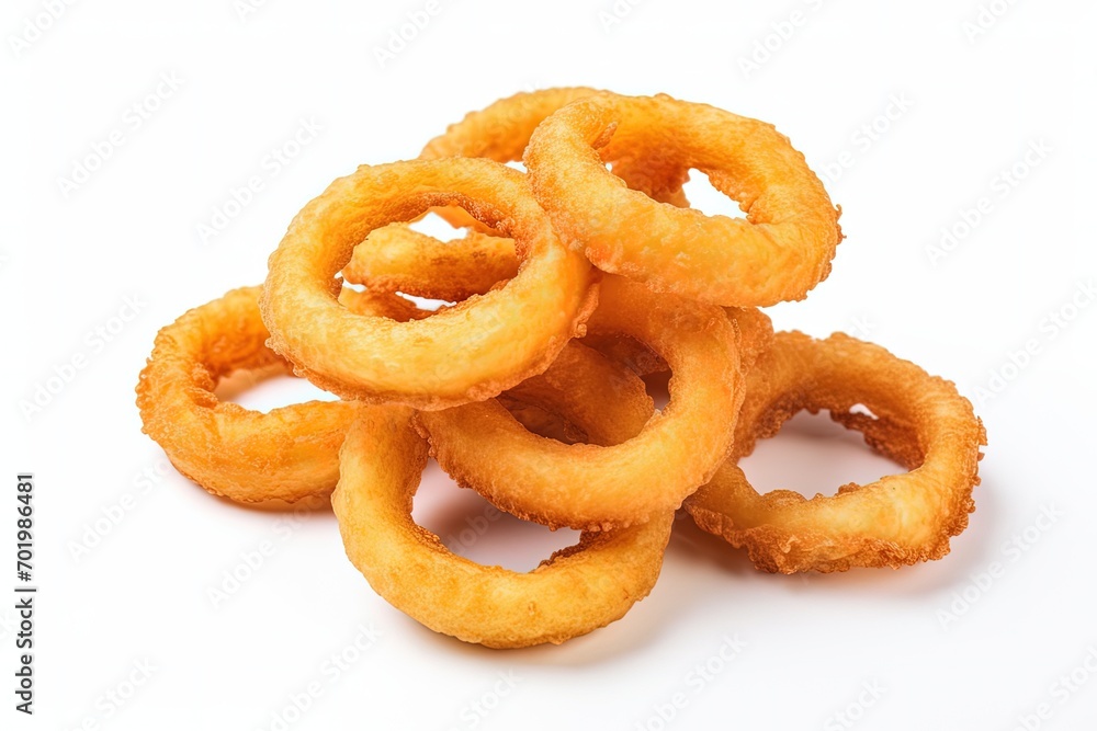 Top view of white plate with fast food onion rings isolated