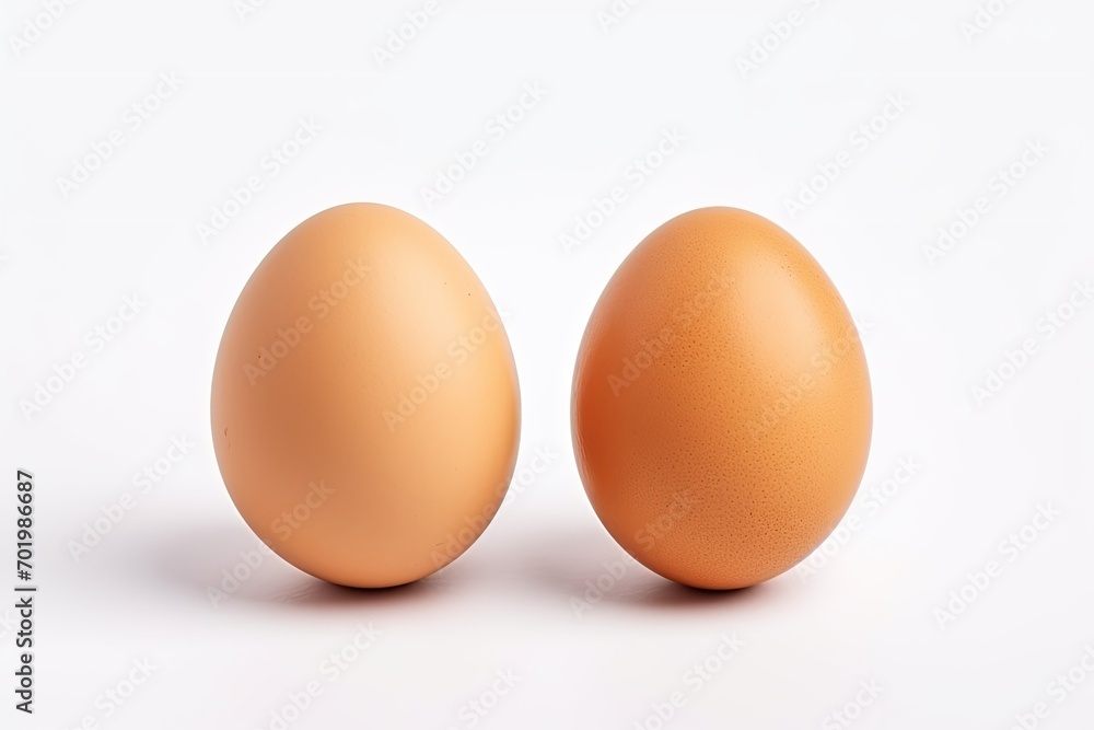 Two isolated chicken eggs on a white backdrop Two isolated chicken eggs on a white backdrop