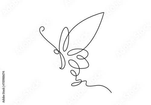 Continuous one line drawing of luxury butterfly for corporation logo. Beauty care and salon icon. Isolated on white background vector illustration. © aminul788