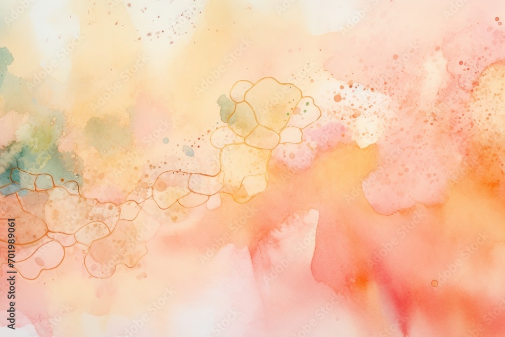 Obraz premium Abstract watercolor background with watercolor splashes in light pink, peach fuzz and yellow colors, textured painting