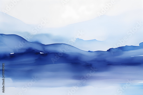 Misty mountain blue abstract landscape with light clouds, background