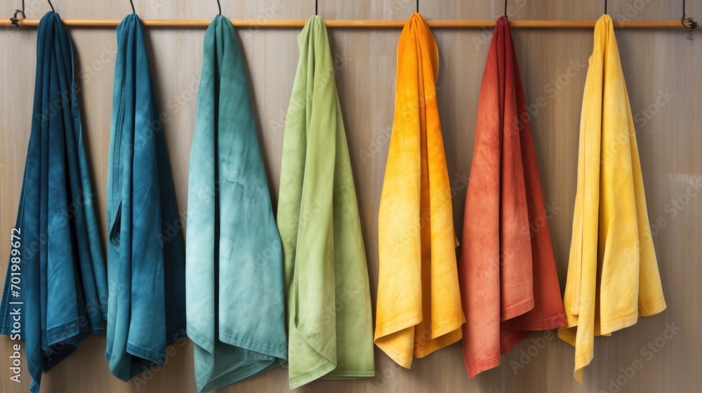 A set of handdyed tea towels, each with their own variations in color and texture, but perfect for adding a personal touch to the kitchen.