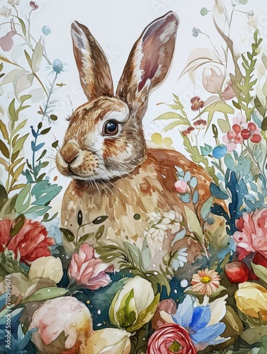 Whimsical Easter Bunny: Watercolor Cartoon in Pastel Hues