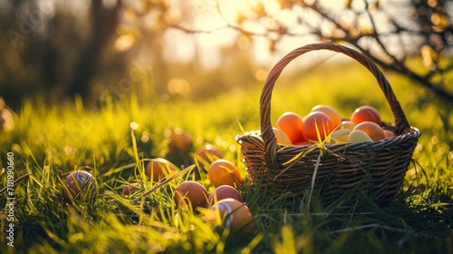 Wallpaper Mural Easter Eggs in a Basket on Green Grass Torontodigital.ca