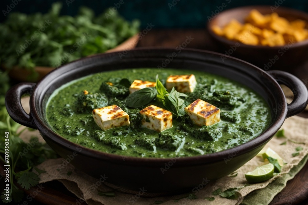 vegetable soup with vegetables (Palak Paneer)