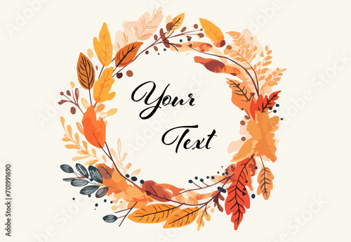 Kreis aus schönen Herbstblättern und Pflanzen mit Textfeld für Ihren Text. Vektorillustration 