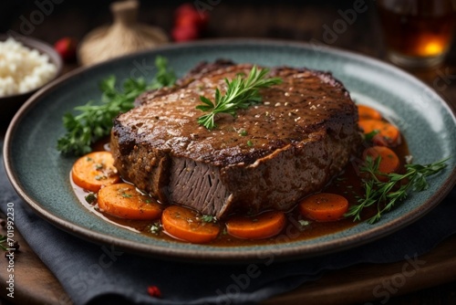 beef steak with vegetables (Sauerbraten)