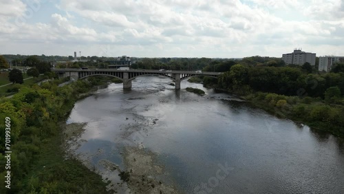 Aerial View of Grand River in Brantford + Downtown View (Ontario, Canada) photo