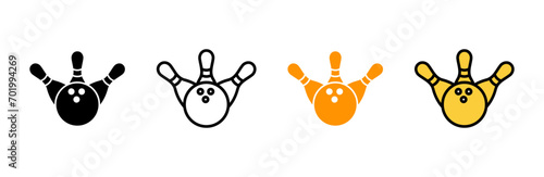 Bowling icon set vector. bowling ball and pin sign and symbol.