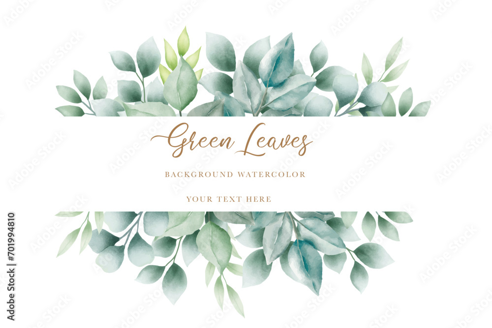 beautiful green leaves background watercolor - obrazy, fototapety, plakaty 