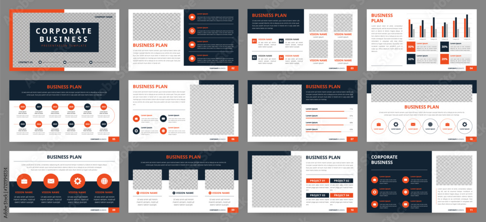 Modern presentation slide templates. Infographic elements template set for web, print, annual report brochure, business flyer leaflet marketing and advertising template. Vector Illustration.