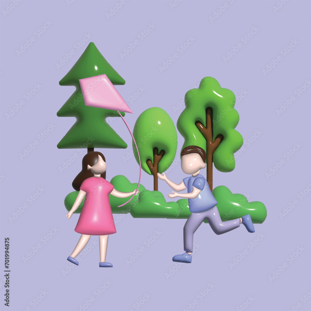 Family and children spending time together. Walking family concept.. Realistic 3d object cartoon style. Vector colorful illustration. Family and children spending time together. Walking family concept.. Realistic 3d object cartoon style. Vector colorful illustration.