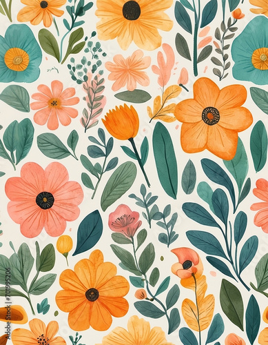 Wallpaper Mural Beautiful romantic folk art watercolor flower collection with leaves, floral bouquets, flower compositions, valentines day Torontodigital.ca