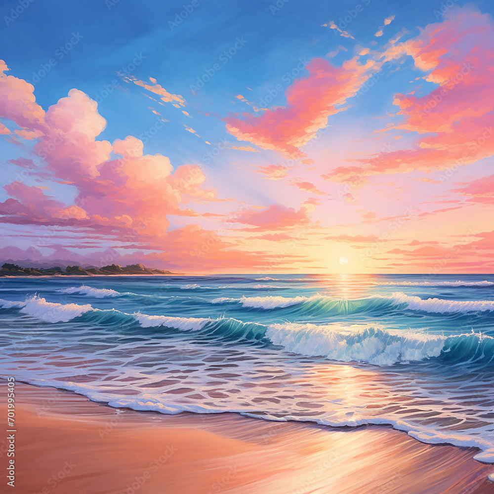 A Colorful Beach Scene with Clear Skies